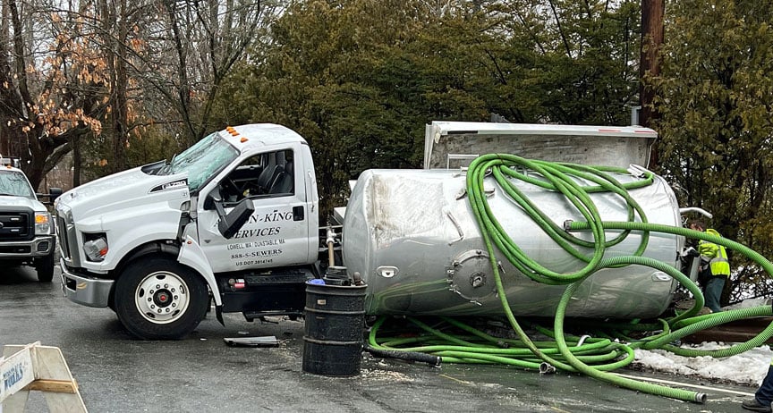 Food Waste Flows Towards Shawsheen River After Truck Accident on Old Billerica Road
