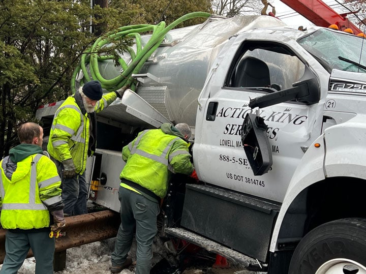 Food Waste Flows Towards Shawsheen River After Truck Accident on Old Billerica Road